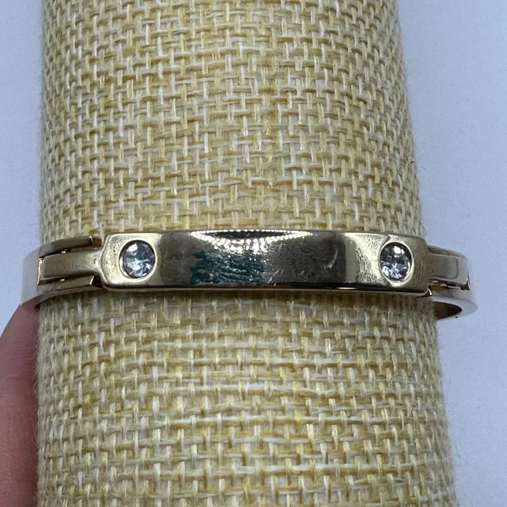 Ann Taylor‎ Hinged Bangle Elegant Gold Tone Bracelet with Crystal Accents
